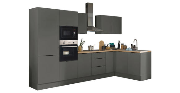 ECKKÜCHE 330/165 cm in Graphitfarben - Schwarz/Graphitfarben, Basics, Holzwerkstoff/Metall (330/165cm) - Xora