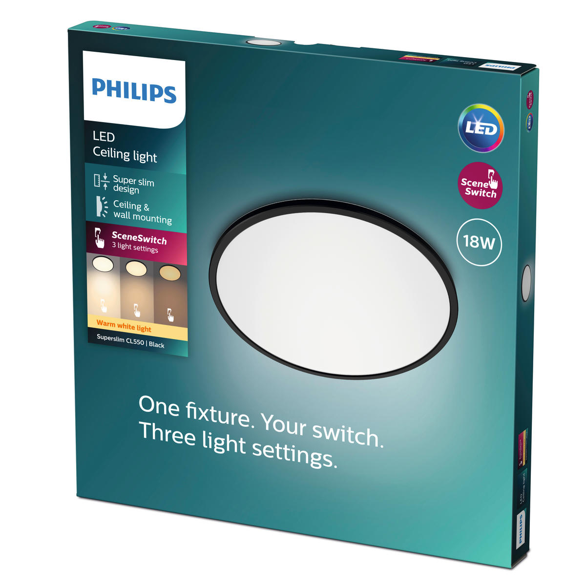 DECKENLEUCHTE Superslim 30/2,3/30 cm   - Schwarz, KONVENTIONELL, Kunststoff (30/2,3/30cm) - Philips