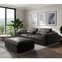 3-SITZER-SOFA, inkl. Hocker Echtleder Dunkelgrau  - Dunkelgrau/Beige, Design, Leder/Kunststoff (300/85/123cm) - Livetastic