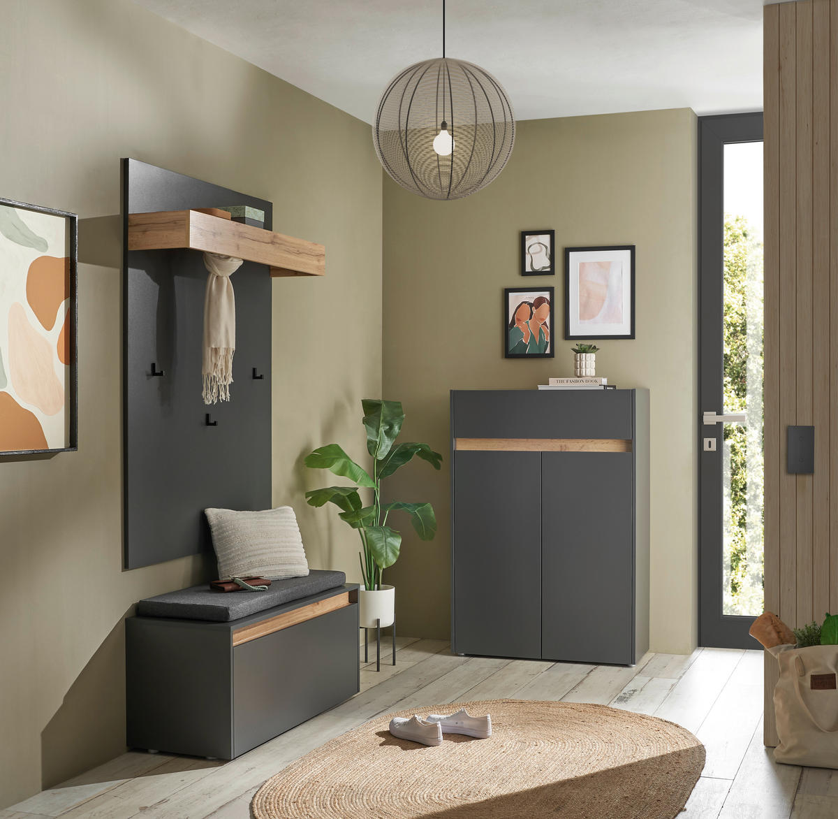 GARDEROBE 4-teilig  in 185/200/40 cm  - Anthrazit/Eiche Wotan, Design, Holzwerkstoff/Textil (185/200/40cm) - Modante