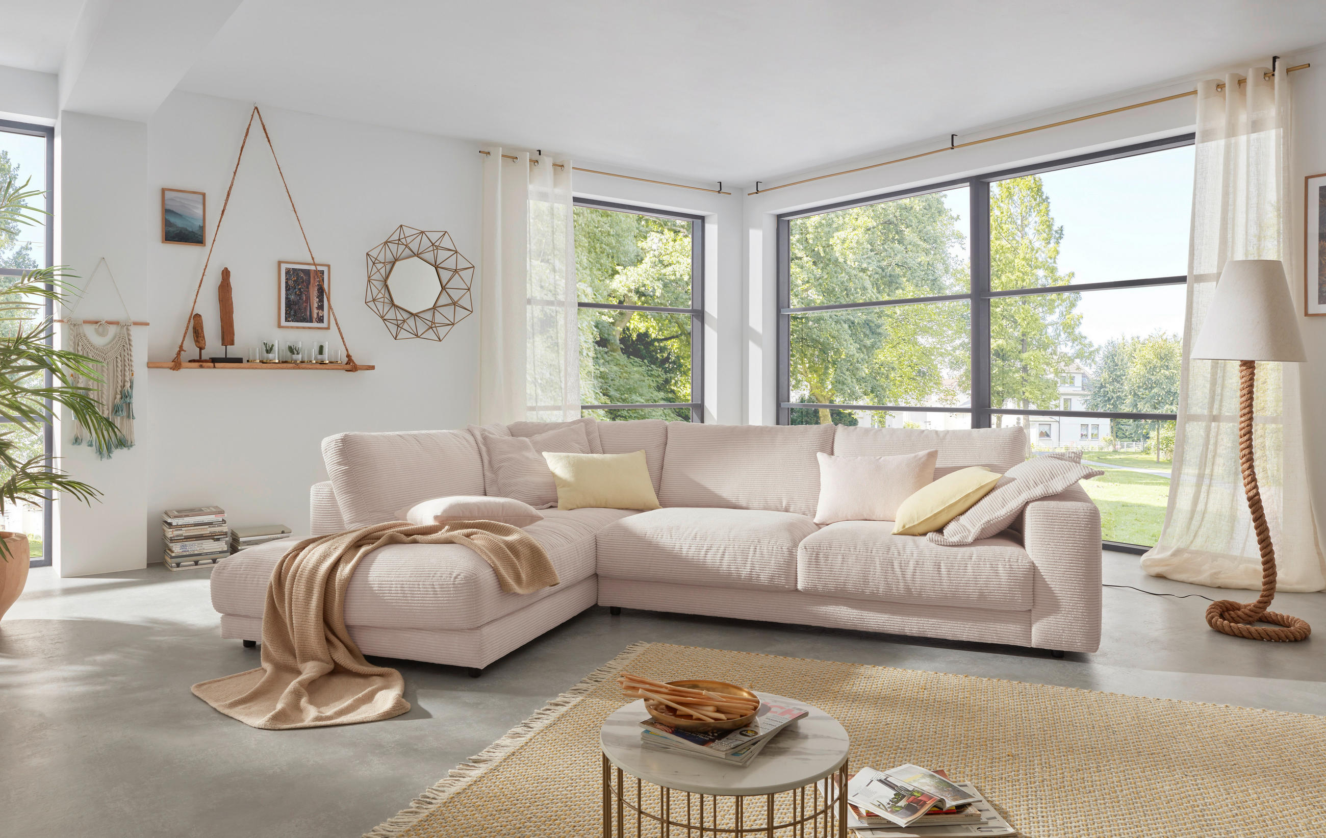 ECKSOFA in Cord Taupe  - Taupe/Schwarz, Design, Kunststoff/Textil (224/325cm) - Hom`in