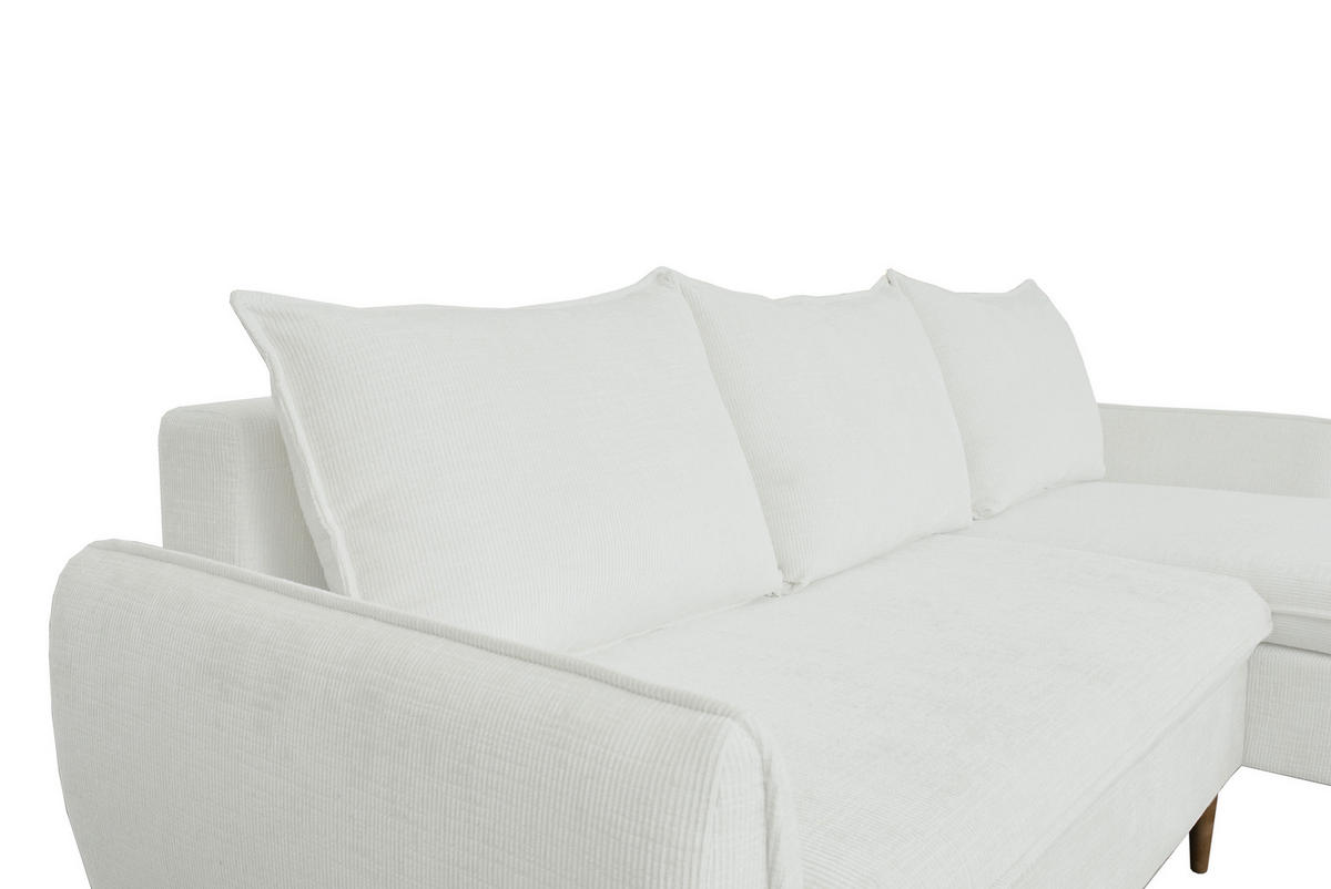 ECKSOFA Weiß Chenille  - Buchefarben/Weiß, KONVENTIONELL, Holz/Textil (244/163cm) - Carryhome