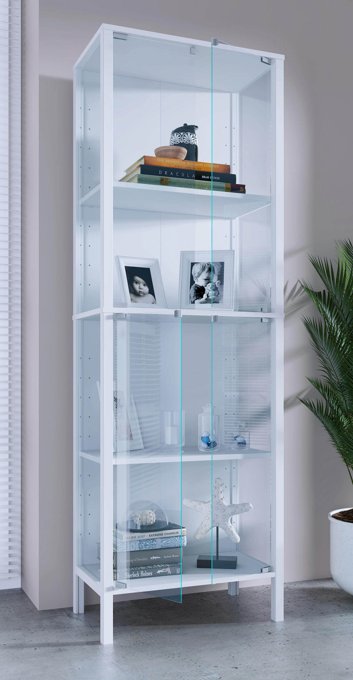 VITRÍNA, čiré, bílá, 60/178/35 cm - bílá/čiré, Design, kompozitní dřevo/plast (60/178/35cm) - Livetastic