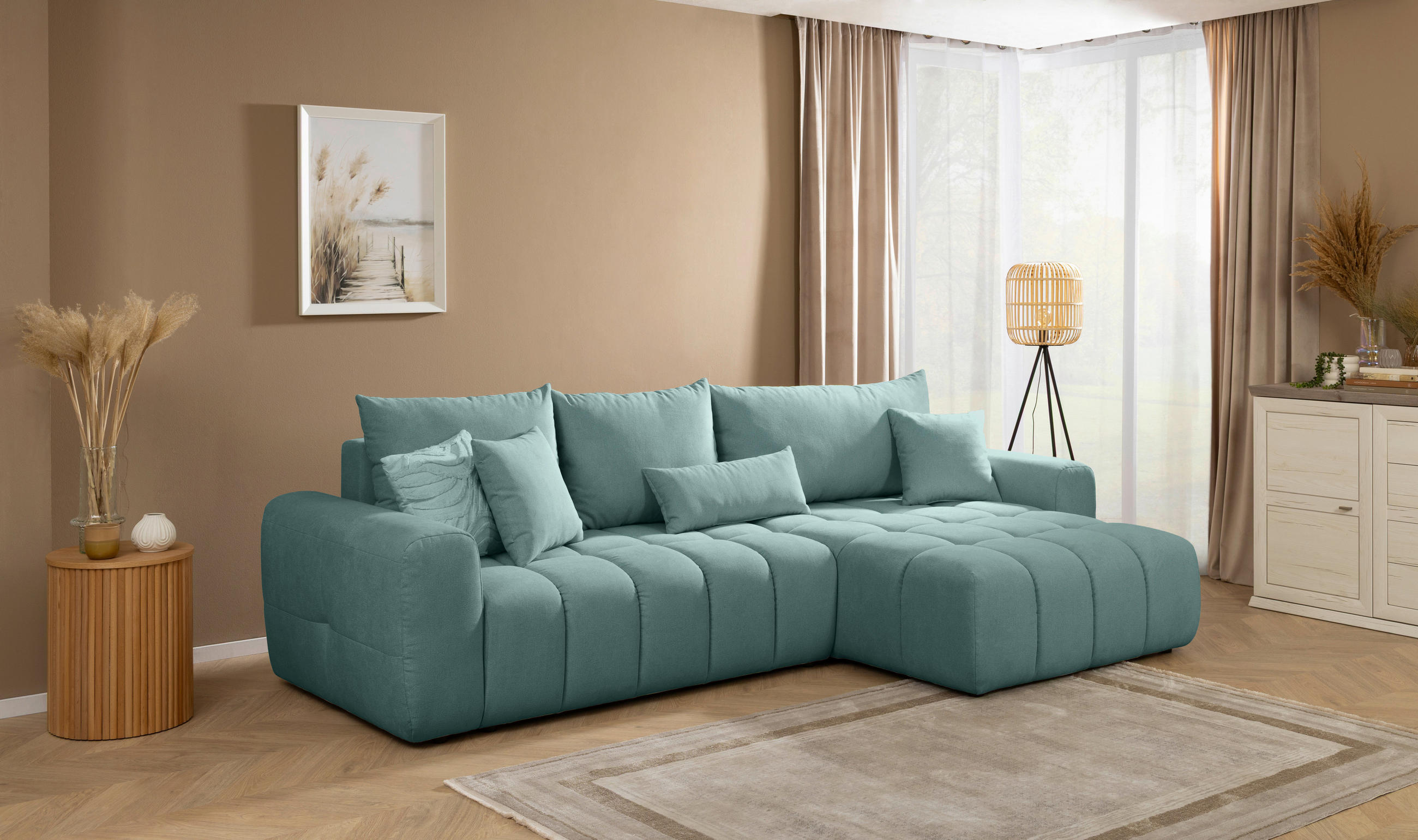 ECKSOFA Petrol Velours  - Petrol/Schwarz, KONVENTIONELL, Kunststoff/Textil (298/168cm) - Carryhome