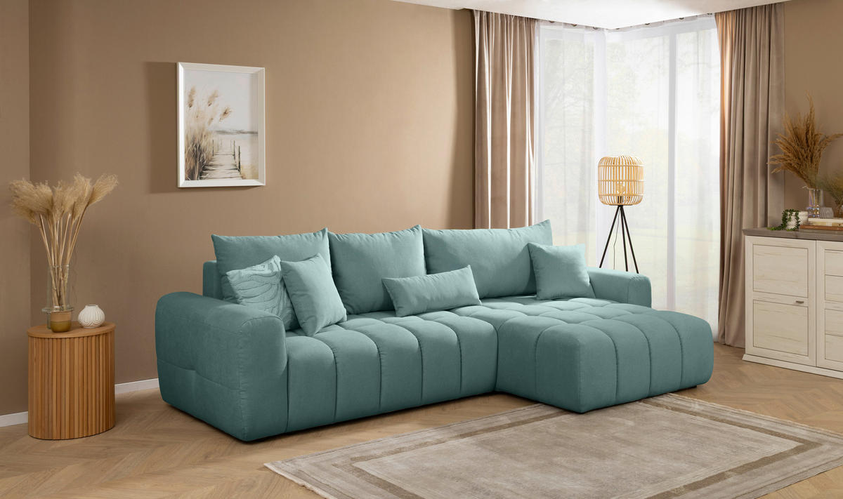 ECKSOFA in Velours Petrol  - Petrol/Schwarz, Konventionell, Kunststoff/Textil (298/168cm) - Carryhome