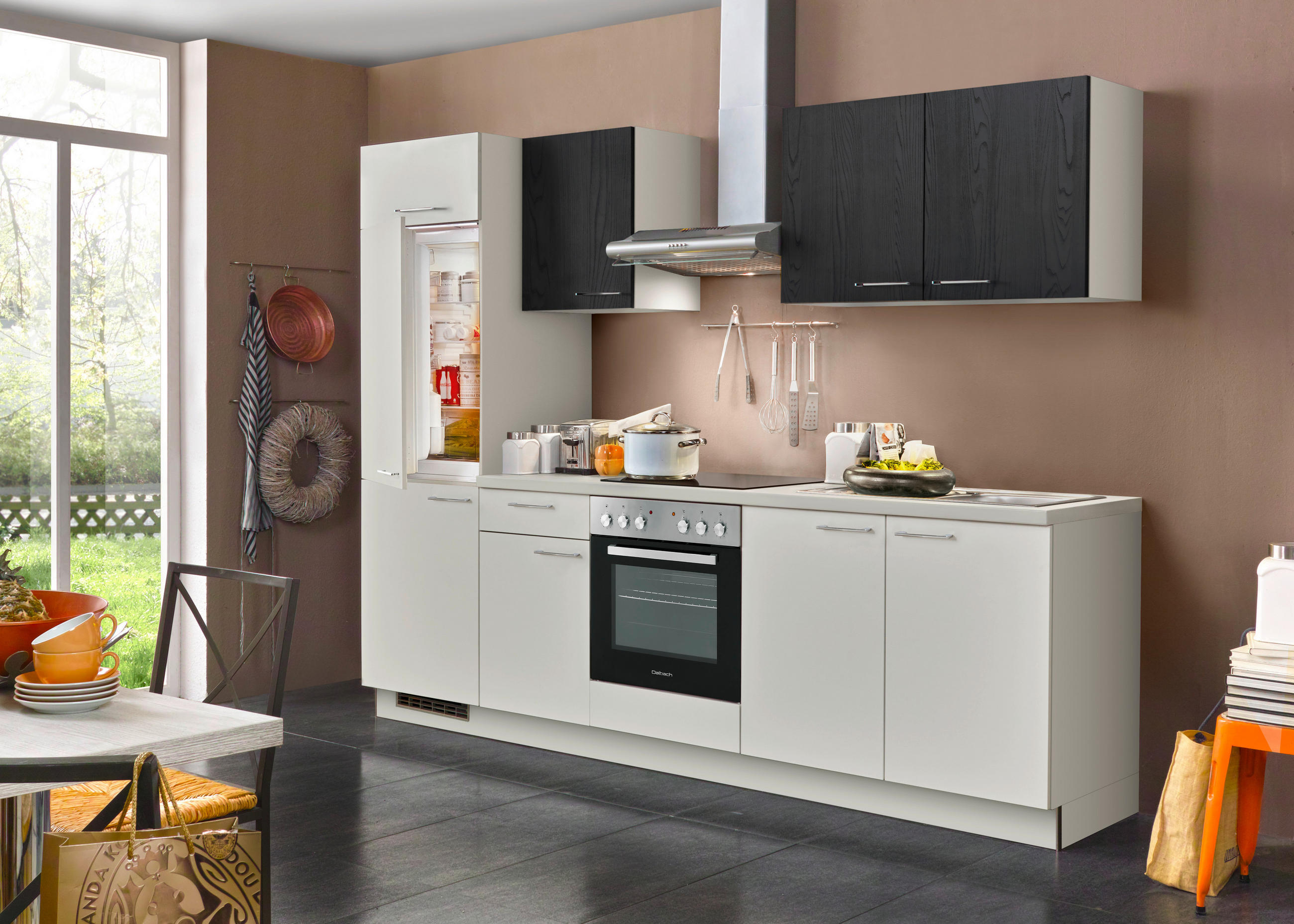KÜCHENBLOCK 270 cm   in Weiß, Eschefarben  - Edelstahlfarben/Eichefarben, Design, Holzwerkstoff/Metall (270cm) - Welnova