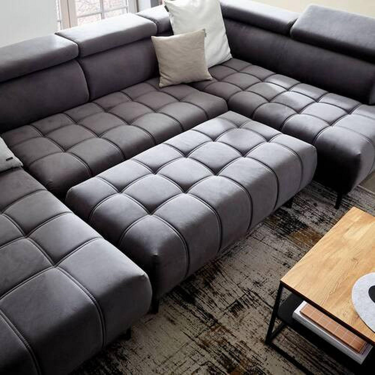 WOHNLANDSCHAFT Graphitfarben Velours  - Schwarz/Graphitfarben, Design, Textil/Metall (172/340/191cm) - Stylife