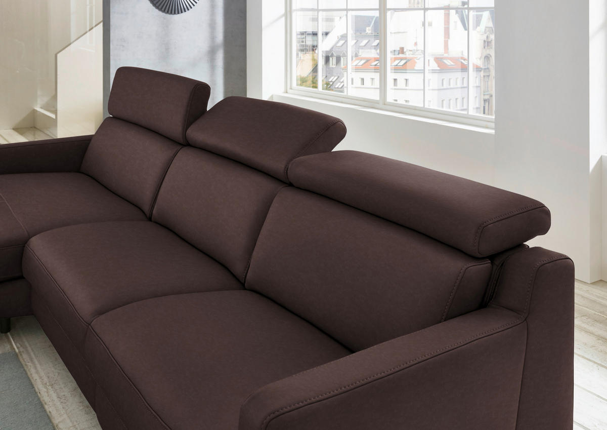 ECKSOFA in Echtleder Dunkelbraun  - Chromfarben/Dunkelbraun, Design, Leder/Metall (176/291cm) - Valdera