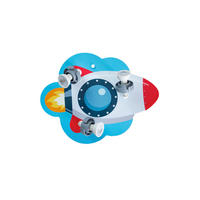 KINDERDECKENLEUCHTE Rakete 30/30/20 cm   - Rot/Grau, Trend, Holz (30/30/20cm)