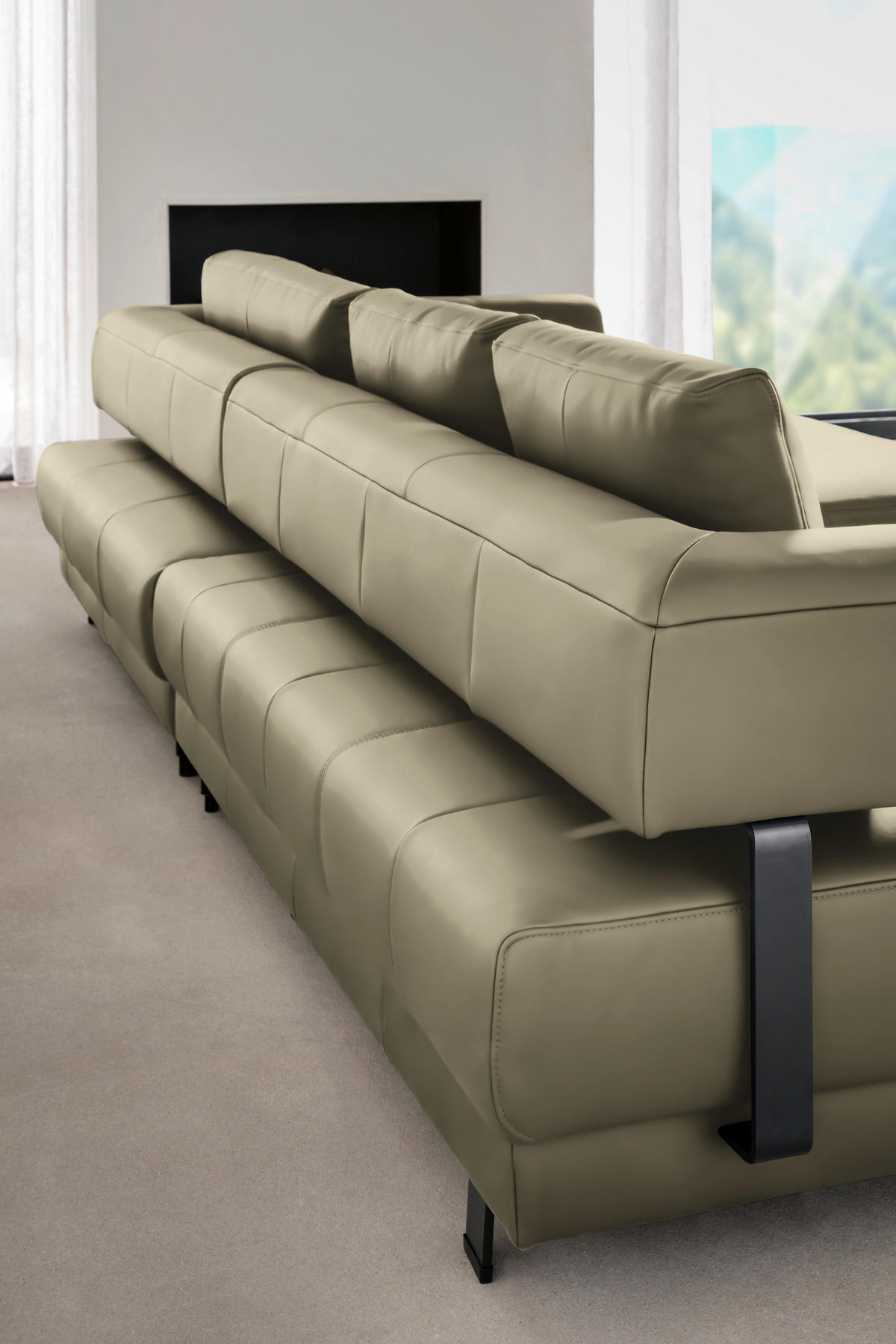 ECKSOFA in Echtleder Sandfarben  307/188 cm  - Sandfarben/Schwarz, Design, Leder/Metall (307/188cm)