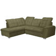 ECKSOFA Olivgrün Chenille Bettkasten, Schlaffunktion, Rücken echt, Kopfteilverstellung, Liegefläche im Originalstoff  - Chromfarben/Olivgrün, KONVENTIONELL, Kunststoff/Textil (205/260cm) - Carryhome