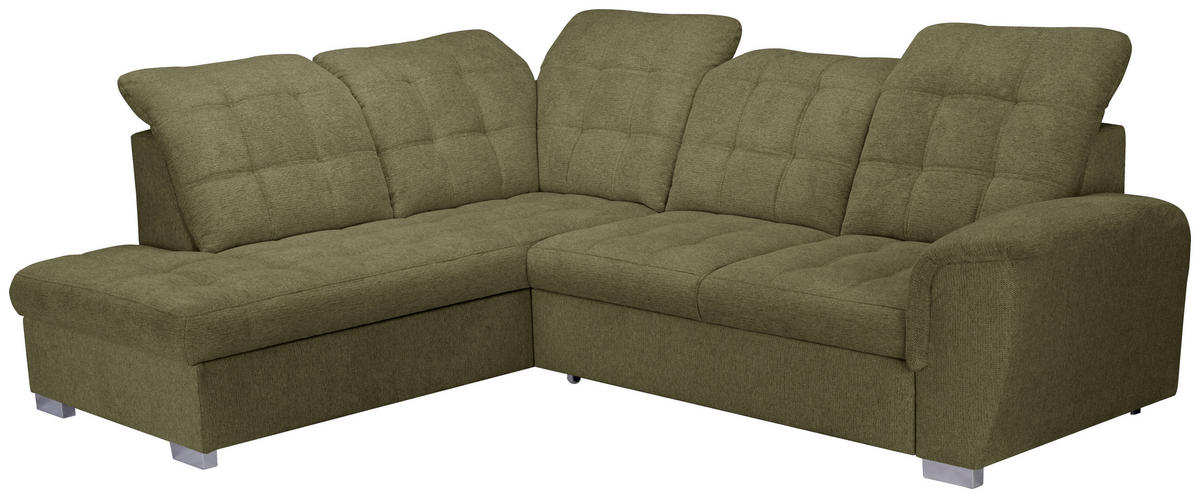 ECKSOFA Olivgrün Chenille  - Chromfarben/Olivgrün, KONVENTIONELL, Kunststoff/Textil (205/260cm) - Carryhome