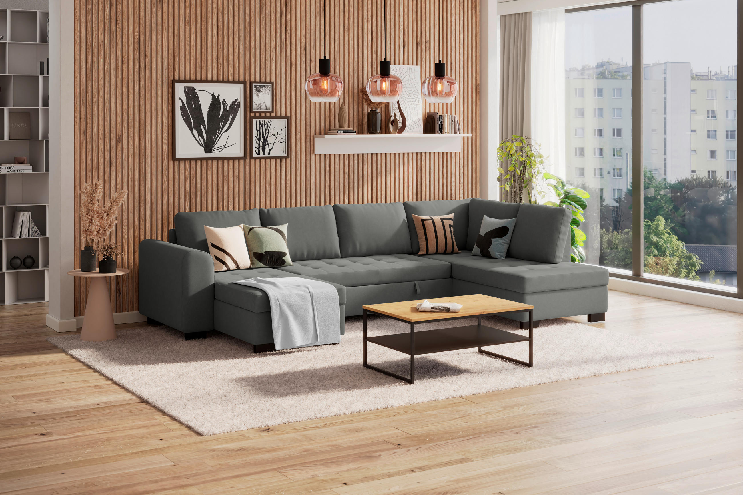 WOHNLANDSCHAFT Anthrazit Mikrofaser  - Anthrazit/Schwarz, MODERN, Kunststoff/Textil (155/305/178cm) - P & B