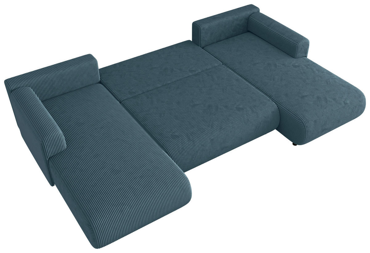 Wohnlandschaft inkl. Funktion Türkis Cord  - Türkis/Schwarz, KONVENTIONELL, Textil (200/360/200cm) - Xora