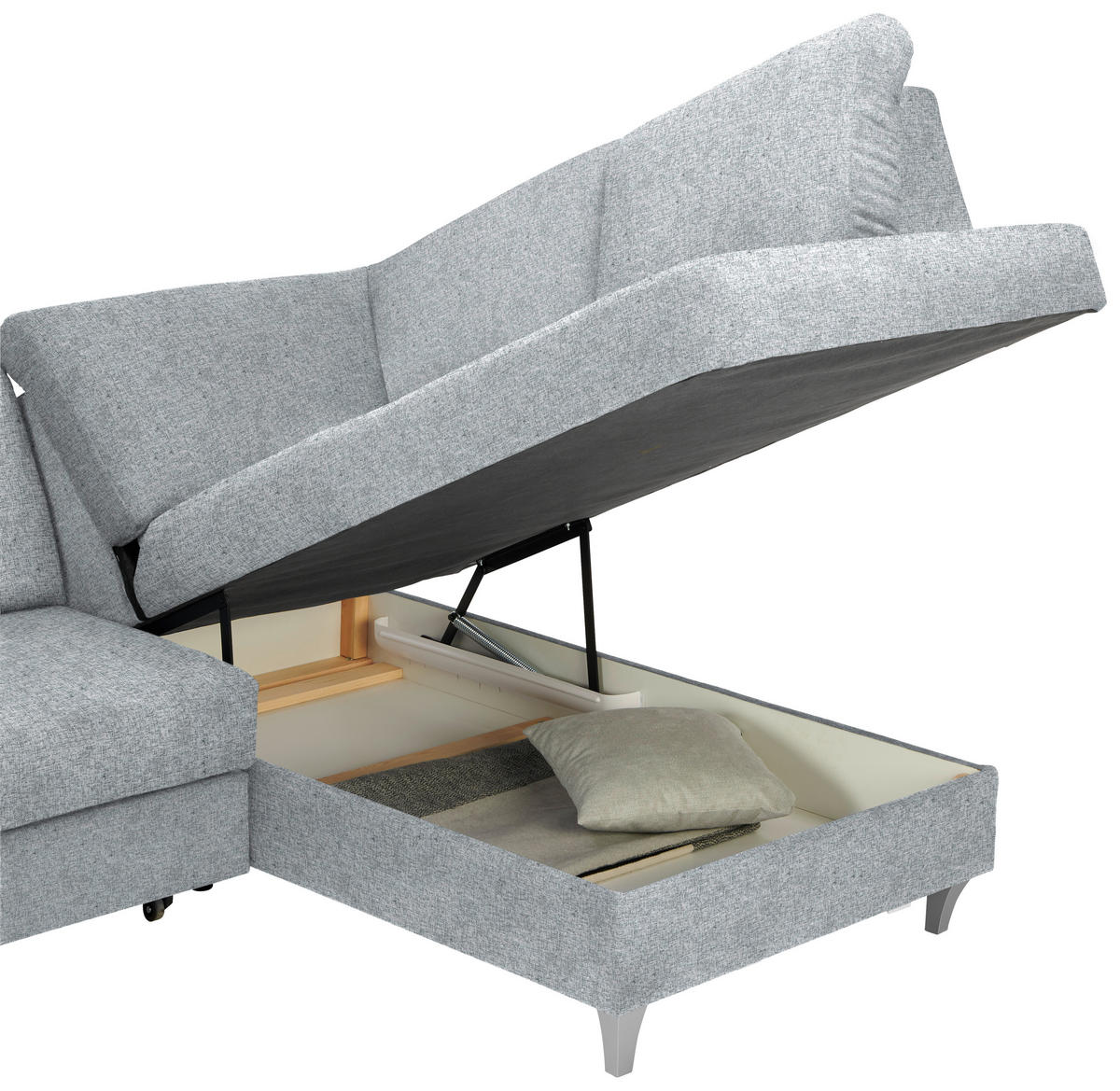 ECKSOFA in Flachgewebe Hellgrau  - Silberfarben/Hellgrau, Konventionell, Holz/Textil (255/186cm) - Cantus