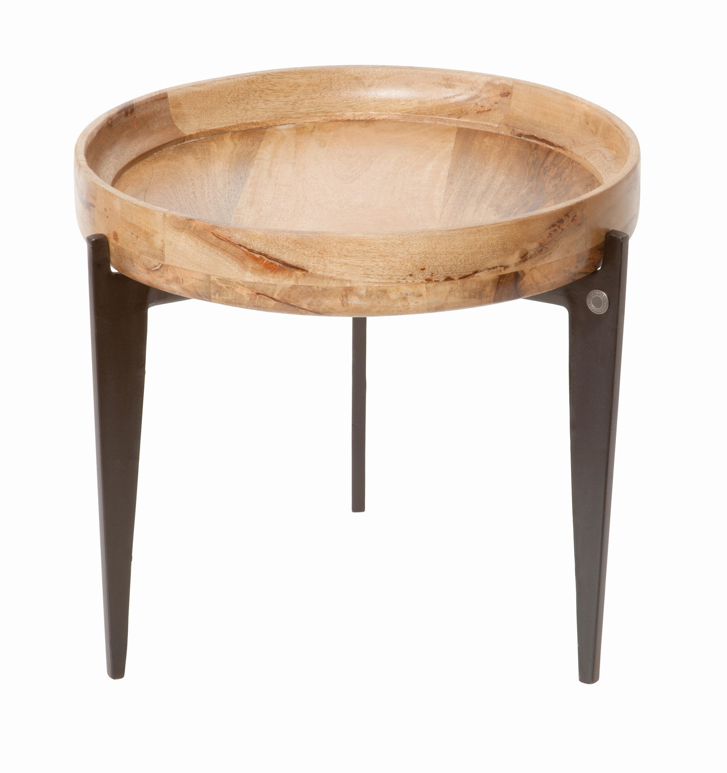 BEISTELLTISCH 46/46/42 cm Mangoholz massiv Naturfarben, Schwarz rund  - Schwarz/Naturfarben, Design, Holz/Metall (46/46/42cm) - MID.YOU