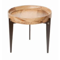 BEISTELLTISCH 46/46/42 cm Mangoholz massiv Naturfarben, Schwarz rund  - Schwarz/Naturfarben, Design, Holz/Metall (46/46/42cm) - MID.YOU