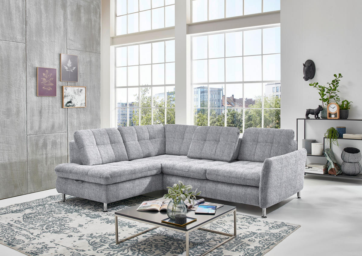 ECKSOFA Grau Webstoff  - Chromfarben/Grau, KONVENTIONELL, Textil/Metall (210/242cm) - Beldomo Style