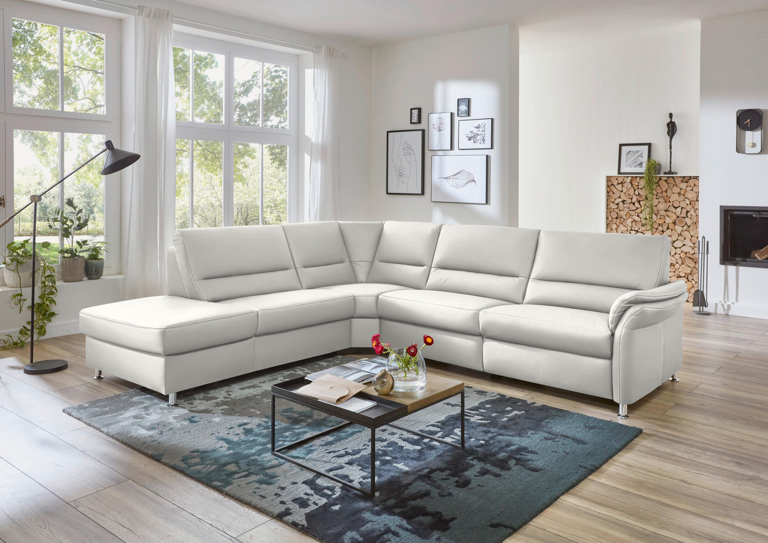 ECKSOFA in Echtleder Weiss  - Weiss/Beige, Design, Leder/Metall (249/288cm) - Beldomo Premium