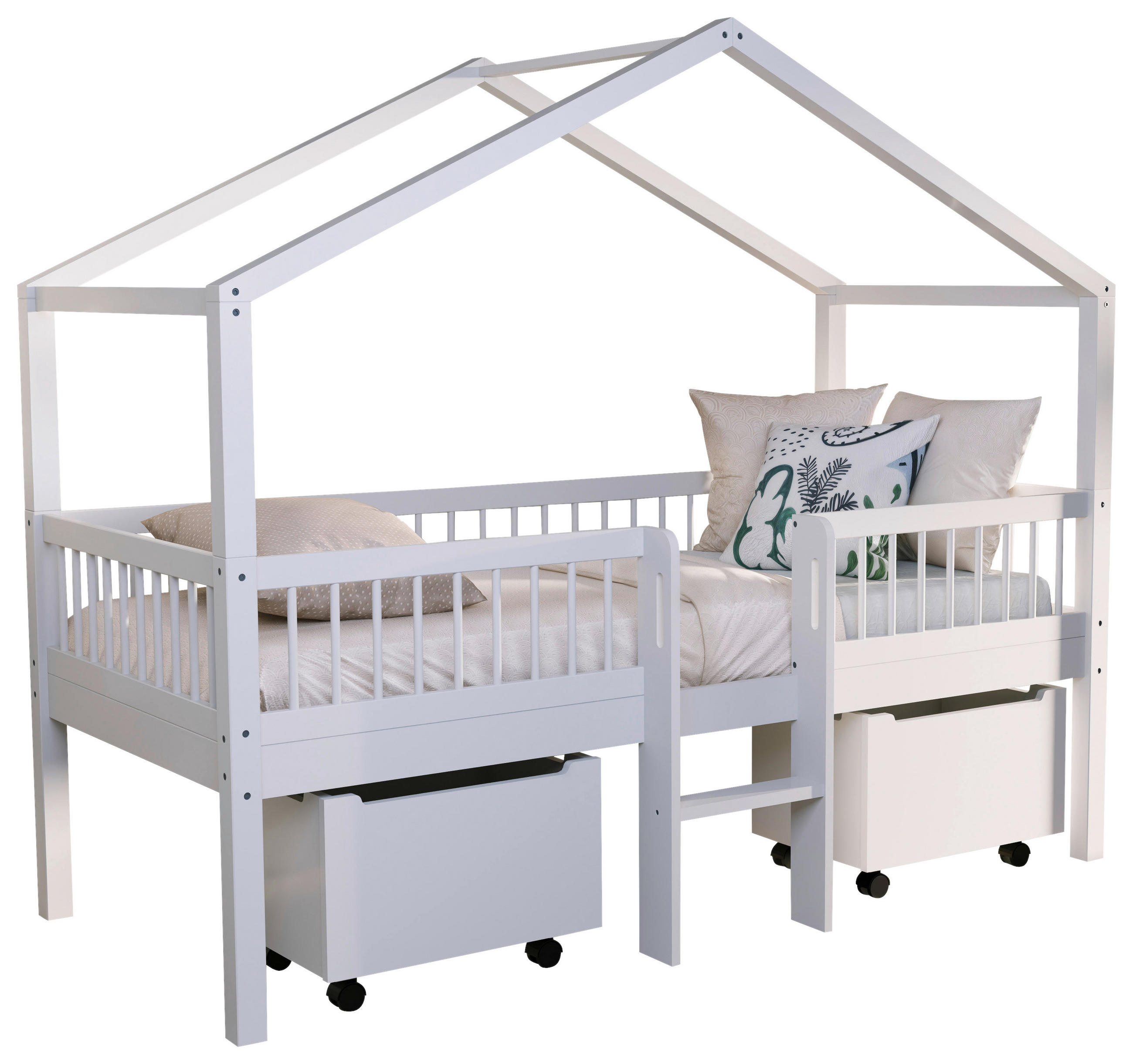 HAUSBETT Absturzsicherung, Leiter, Rollrost 90/200 cm  - Naturfarben/Weiß, MODERN, Holz (90/200cm) - MID.YOU