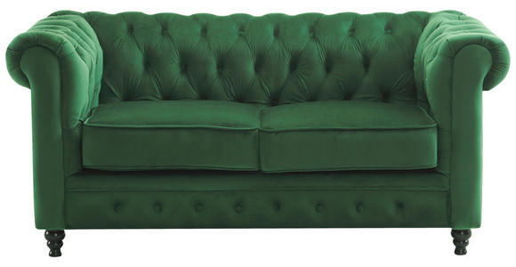 CHESTERFIELD-SOFA Samt Grün, Schwarz  - Schwarz/Grün, Trend, Holz/Textil (165/73/87cm) - Xora