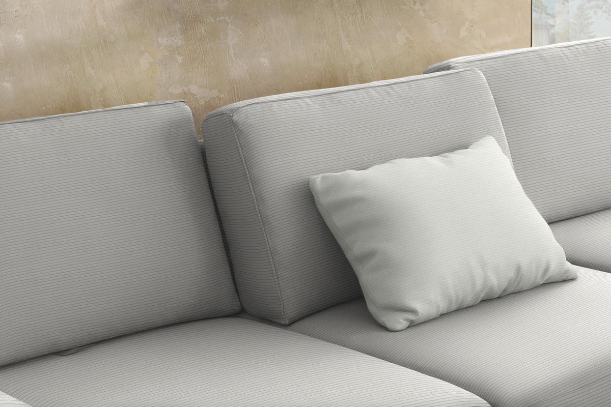 ECKSOFA Cord Greige  - Greige/Schwarz, Design, Textil/Metall (298/185cm) - Pure Home Lifestyle