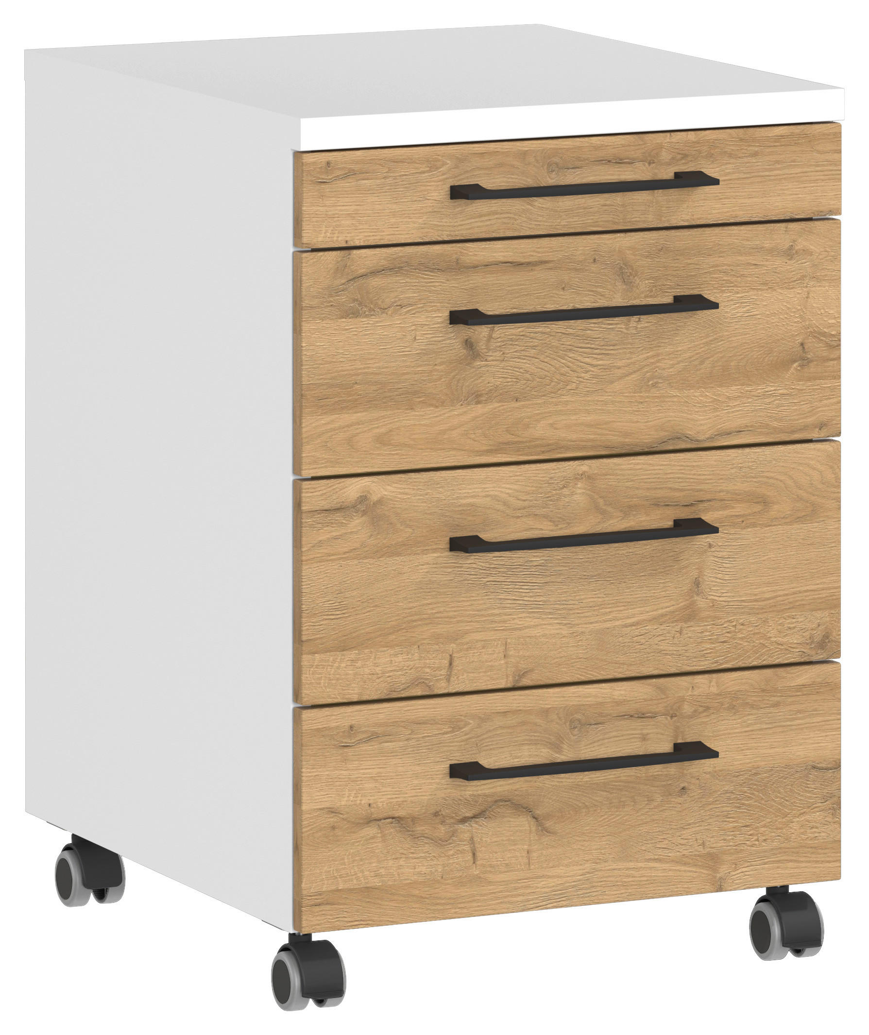 ROLLCONTAINER Eichefarben, Weiß  - Eichefarben/Schwarz, MODERN, Holzwerkstoff/Kunststoff (42/61/49cm) - Germania