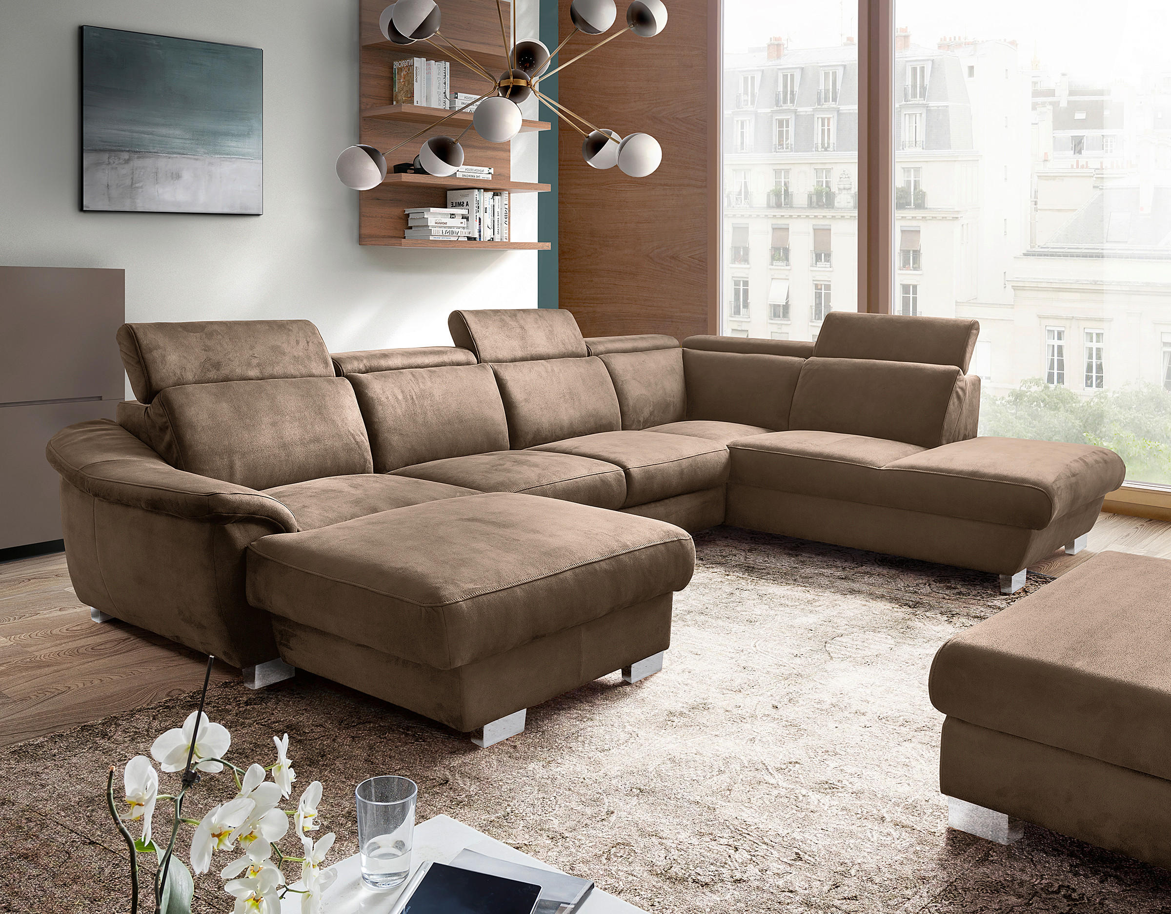 WOHNLANDSCHAFT Mikrofaser Braun  - Chromfarben/Braun, Design, Textil/Metall (238/347/273cm) - Livetastic