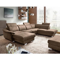 WOHNLANDSCHAFT Mikrofaser Braun  - Chromfarben/Braun, Design, Textil/Metall (238/347/273cm) - Livetastic