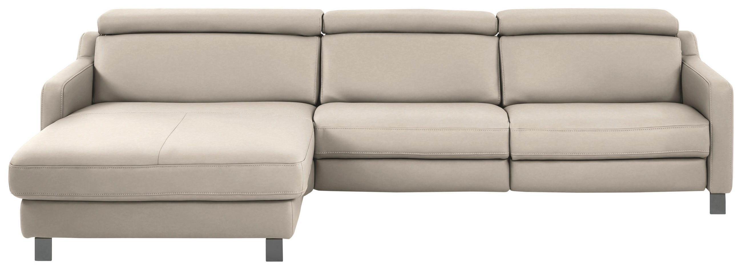 ECKSOFA in Echtleder Greige  - Greige/Schwarz, Design, Leder/Metall (176/291cm) - Valdera