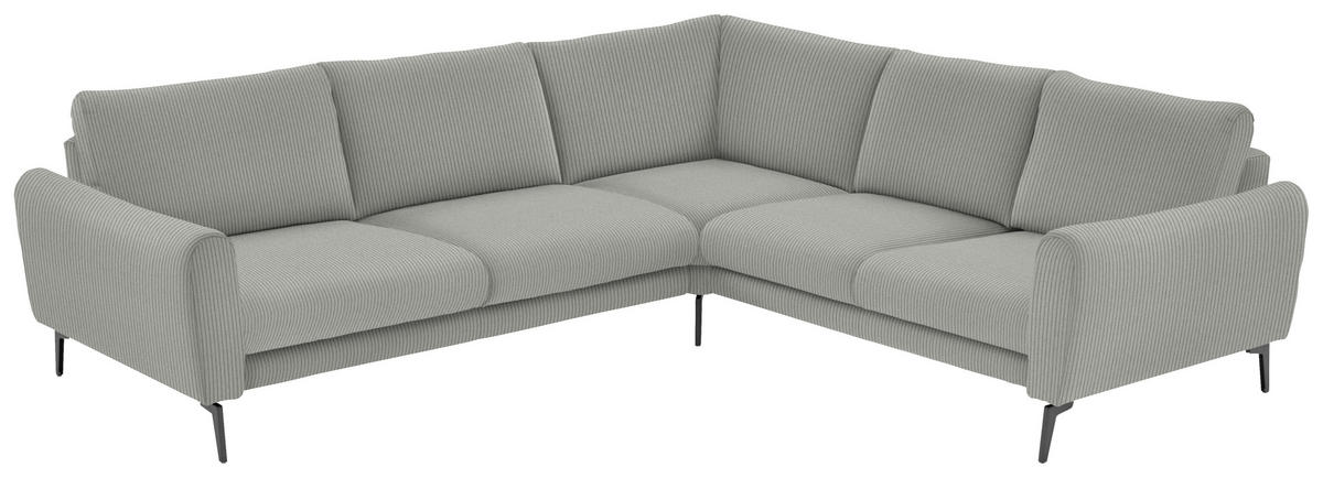 ECKSOFA in Velours, Feincord Silberfarben  - Silberfarben/Schwarz, Design, Textil/Metall (280/254cm) - Beldomo Style