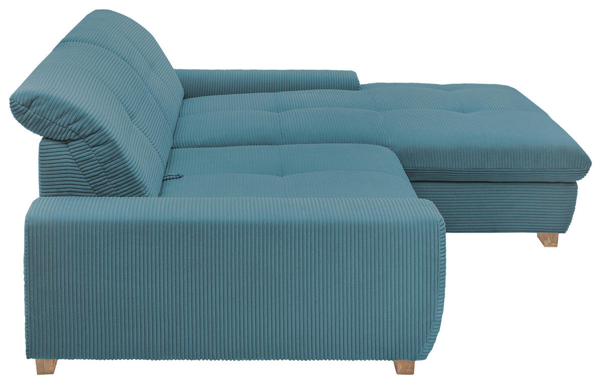 ECKSOFA Blau Cord  - Blau/Eichefarben, Design, Holz/Textil (276/198cm) - SetOne by Musterring