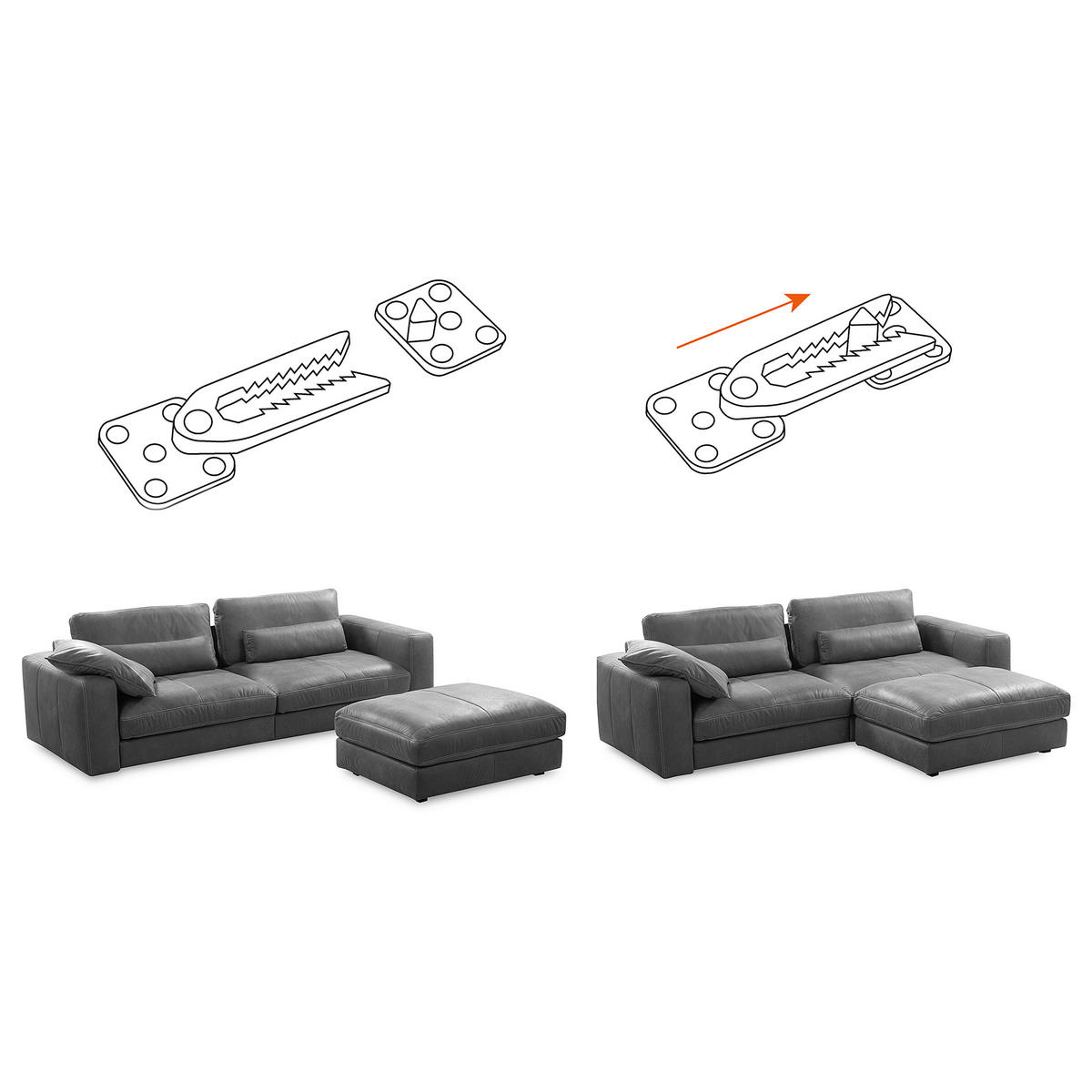 HOCKER in Leder Braun  - Beige/Schwarz, Design, Leder/Kunststoff (123/45/93cm) - Livetastic