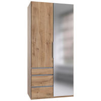 DREHTÜRENSCHRANK 100/216/58 cm,  in Plankeneiche, 2 Tür(en)  - Chromfarben/Plankeneiche, KONVENTIONELL, Glas/Holzwerkstoff (100/216/58cm) - MID.YOU
