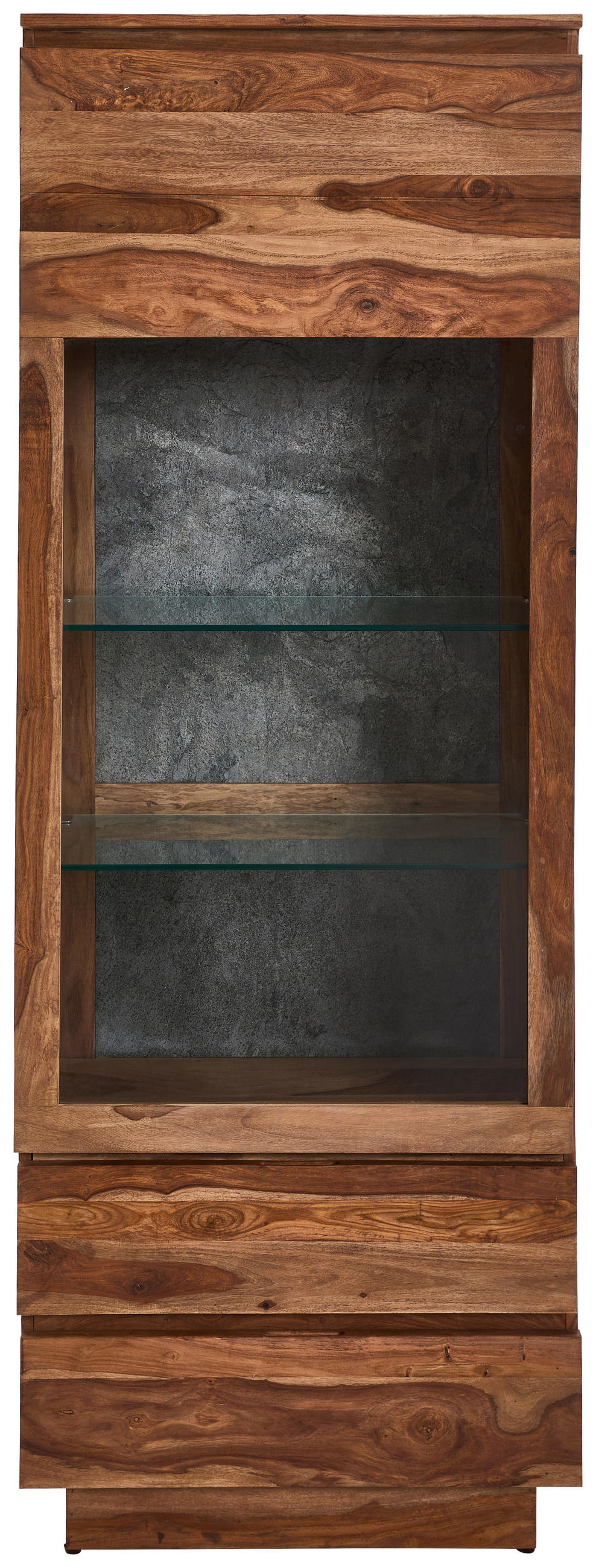 VITRINE in vollmassiv Akazie, Sheesham Naturfarben  - Naturfarben/Grau, Design, Glas/Holz (68/186/41cm) - Livetastic