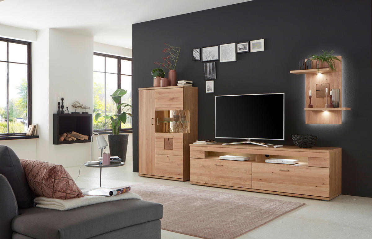 WOHNWAND  in Alteiche  317,1/171/50,2 cm  - Alteiche/Silberfarben, KONVENTIONELL, Glas/Holz (317,1/171/50,2cm) - Livetastic