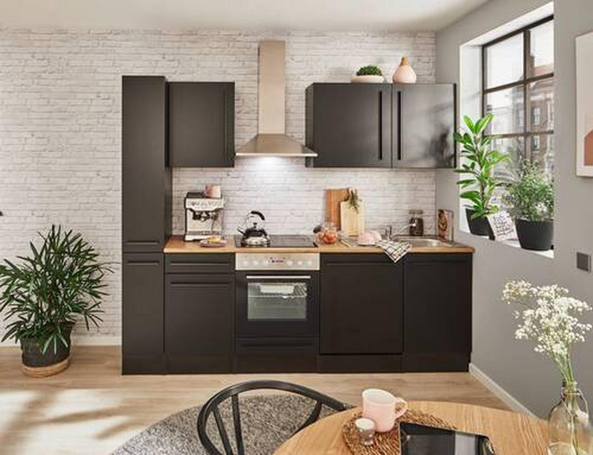 KÜCHENBLOCK 250 cm   in Schwarz  - Eichefarben/Schwarz, LIFESTYLE, Holzwerkstoff/Kunststoff (250cm) - MID.YOU