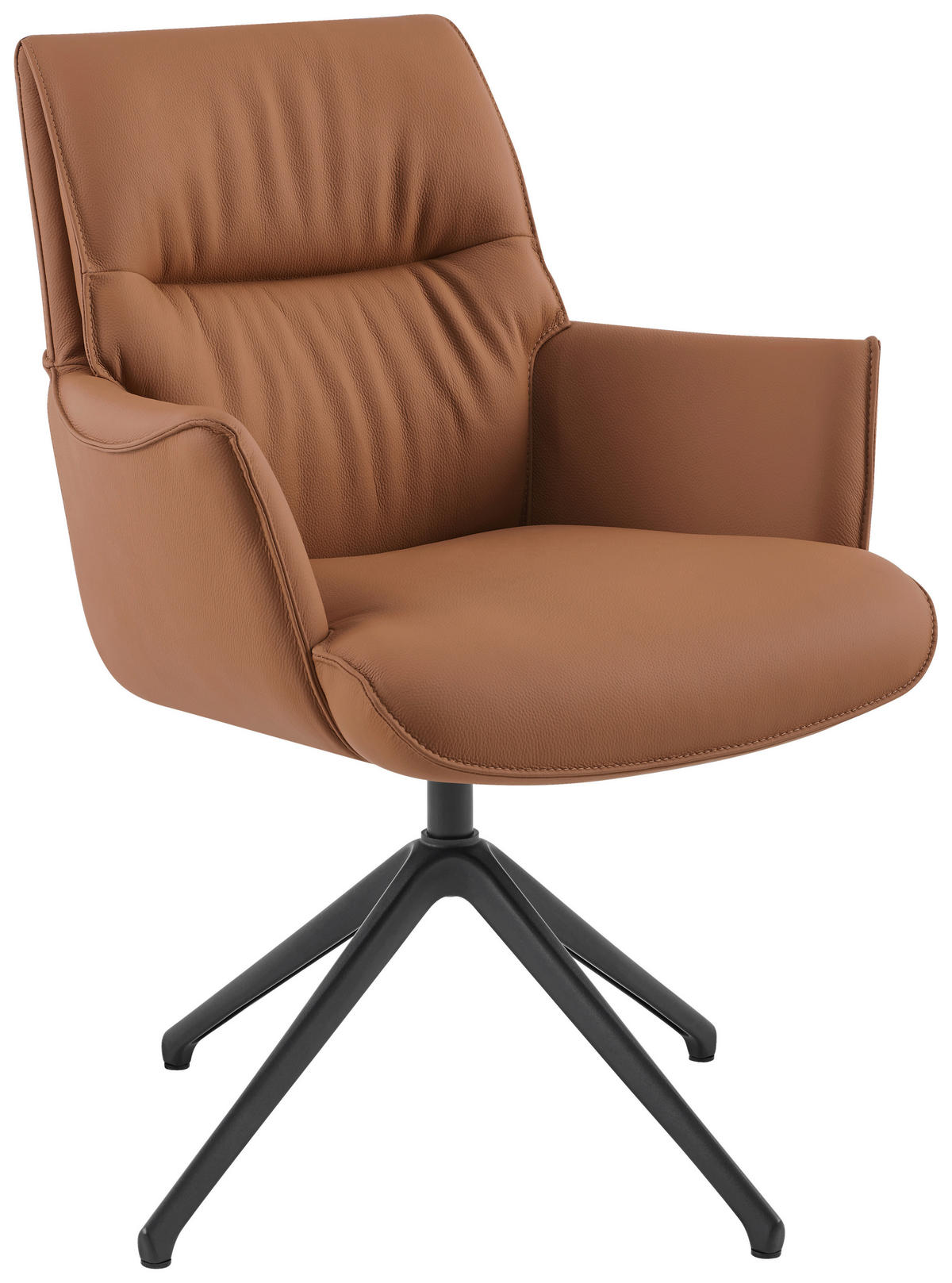 ARMLEHNSTUHL  in Aluminium, Eisen Echtleder pigmentiert  - Cognac/Schwarz, Design, Leder/Metall (65/92/67,5cm) - Novel