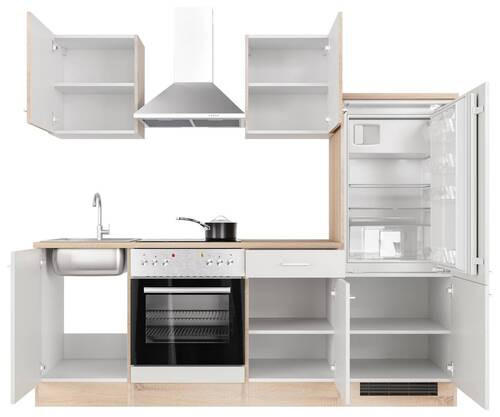 KÜCHENBLOCK 220 cm in Weiß, Sonoma Eiche - Alufarben/Weiß, MODERN, Holzwerkstoff/Kunststoff (220cm) - FlexWell