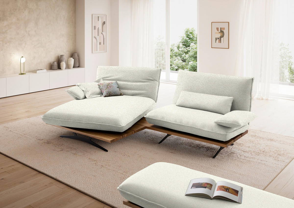 ECKSOFA Chenille, Flachgewebe Creme, Wildeiche  - Wildeiche/Creme, Design, Holz/Textil (161/284cm) - Koinor