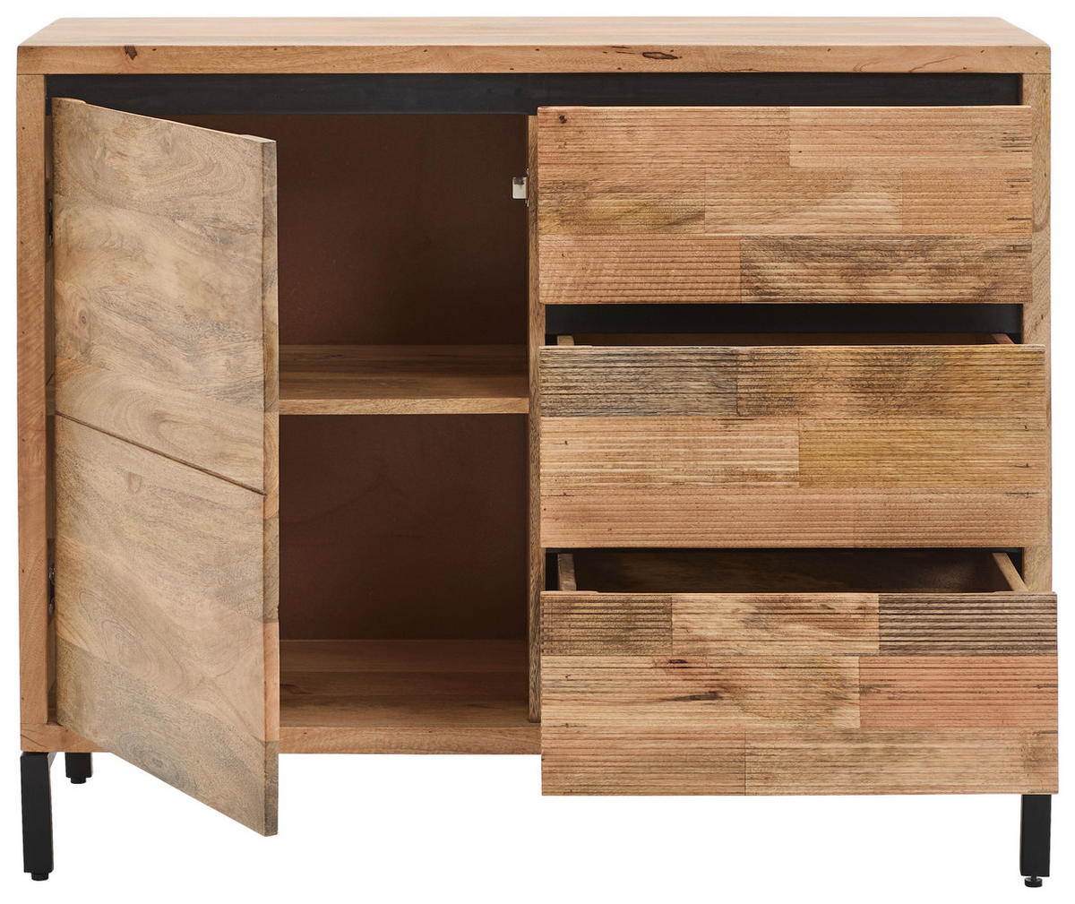 KOMMODE Ankara  in 107/86/42 cm  - Schwarz/Naturfarben, KONVENTIONELL, Holz/Metall (107/86/42cm) - Livetastic