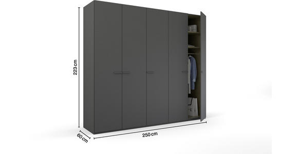 DREHTÜRENSCHRANK 251/223/60 cm 5-türig Graphitfarben - Graphitfarben, Trend, Glas/Holzwerkstoff (251/223/60cm) - Novel