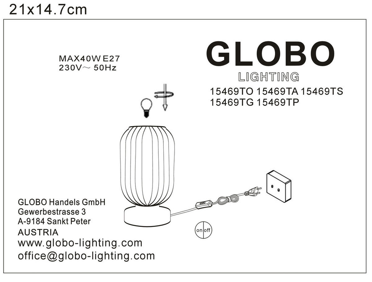 STOLNÍ LAMPA, 14/14/24 cm - Konvenční (14/14/24cm) - Globo