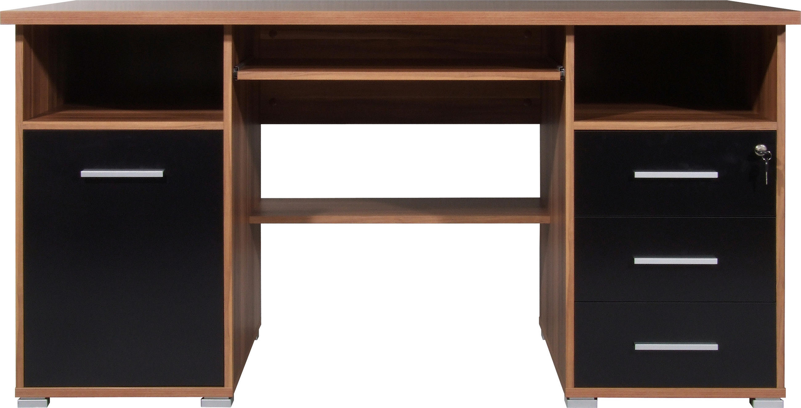 SCHREIBTISCH 145/70/75 cm  in Schwarz, Walnussfarben  - Silberfarben/Walnussfarben, Design, Holzwerkstoff/Metall (145/70/75cm) - Germania