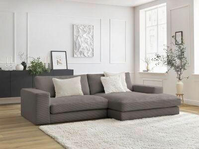 ECKSOFA  LEONARD Taupe Cord  - Taupe/Schwarz, MODERN, Kunststoff/Textil (274/159cm)