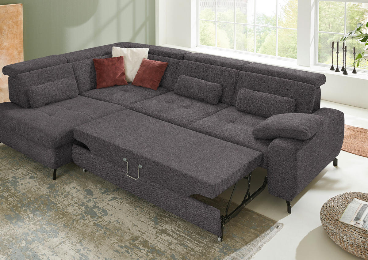 ECKSOFA in Chenille Anthrazit  - Anthrazit/Schwarz, Design, Textil/Metall (220/310cm) - Beldomo Style