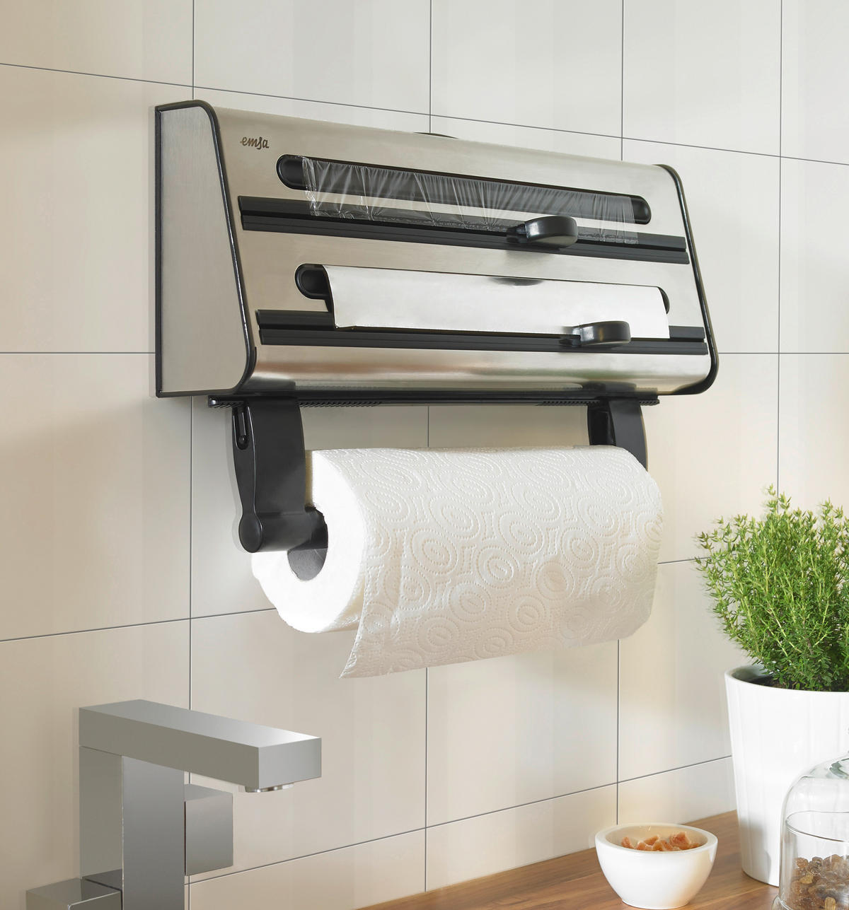 KÜCHENROLLENHALTER - Alufarben, KONVENTIONELL, Kunststoff/Metall (41cm) - Emsa