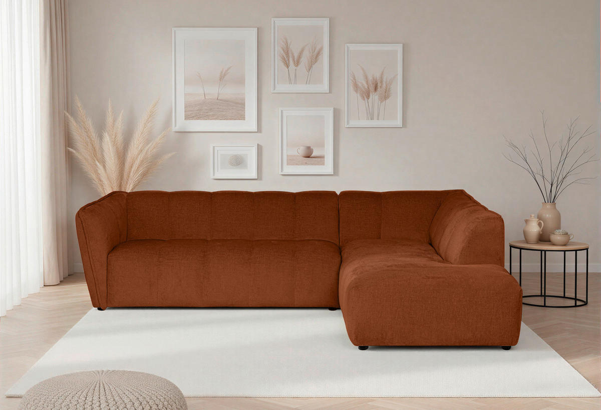 ECKSOFA LIVOLI in Chenille Rostfarben  260/218 cm  - Rostfarben/Schwarz, Design, Textil (260/218cm) - MID.YOU