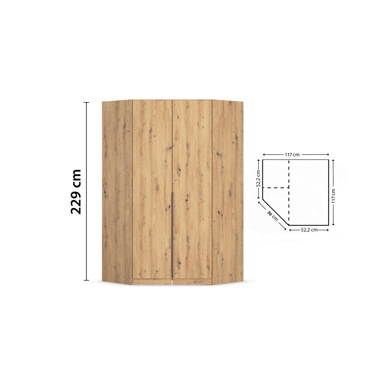 ECKKLEIDERSCHRANK 117/229/117 cm  - Eiche Artisan/Grau, Modern, Holzwerkstoff (117/229/117cm) - Rauch Möbel