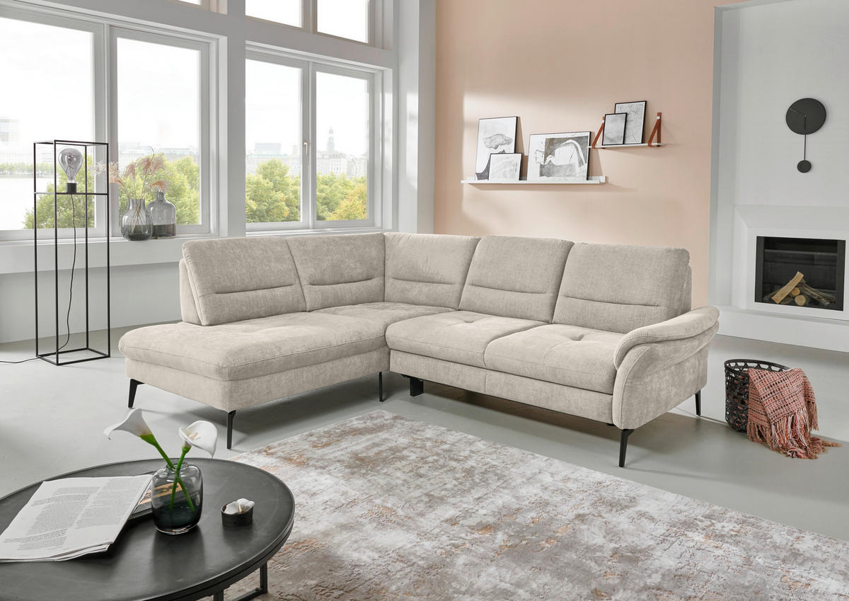 ECKSOFA in Webstoff Beige  - Beige/Schwarz, Design, Textil/Metall (206/256cm) - Beldomo System